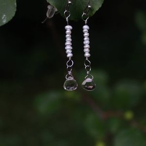 Pearl and imperial topaz in stainless steel hooks